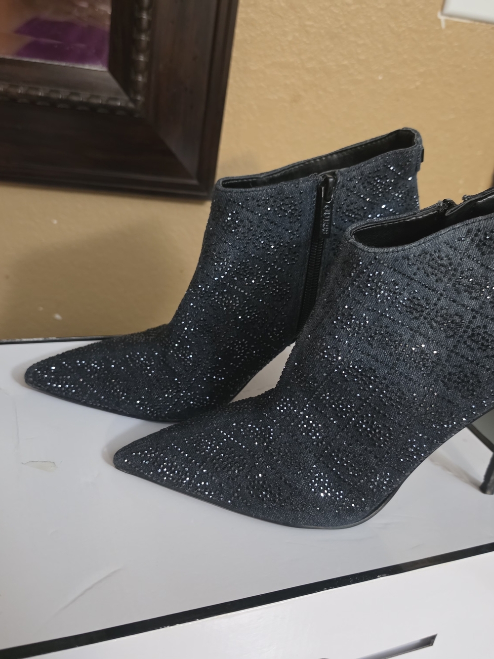 Guess Women's Black Sparkle Pointed-Toe Ankle Boots